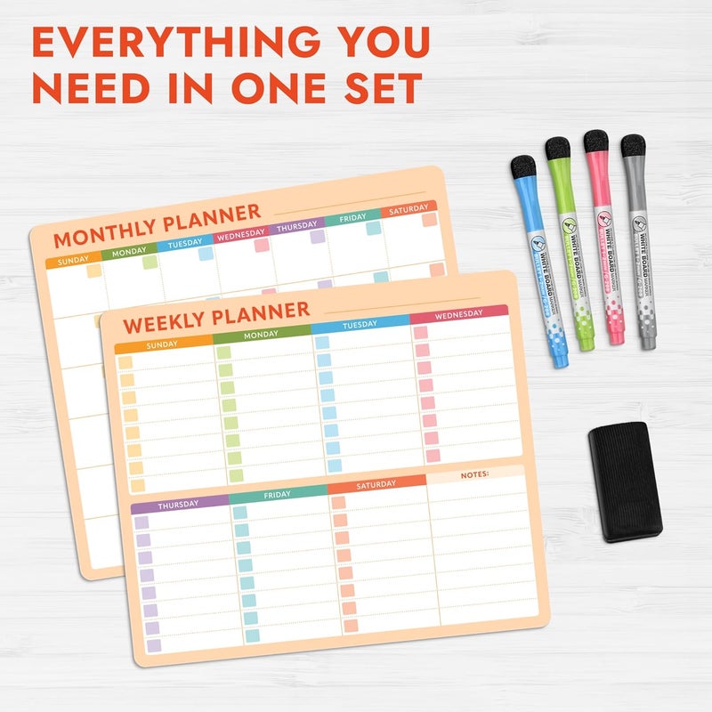 Beech & Lambert Magnetic Whiteboard Calendar for Fridge – 2-Pack Monthly & Weekly Planners (14”x12”) – Dry Erase Boards with Notes Section, Shaded Dates – Includes 4 Markers & Magnetic Eraser - Image 5